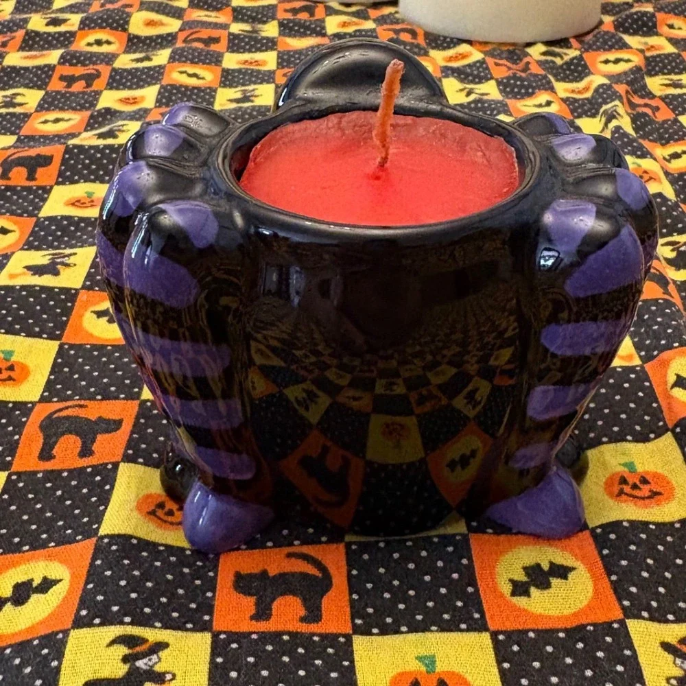 Halloween Spider Candle Holder Ceramic Black‎ Purple Tarantula Decorative Spooky